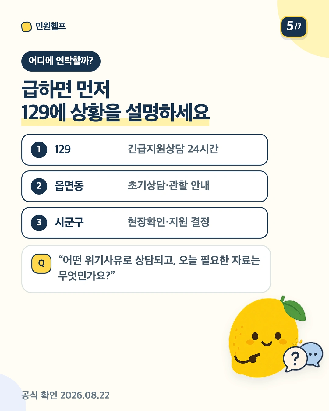 129, 읍면동 행정복지센터, 시군구의 역할과 첫 상담 질문 안내